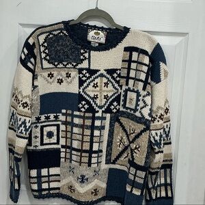 Tiara Vintage Unisex Geometric Sweater - Navy and Cream Y2K